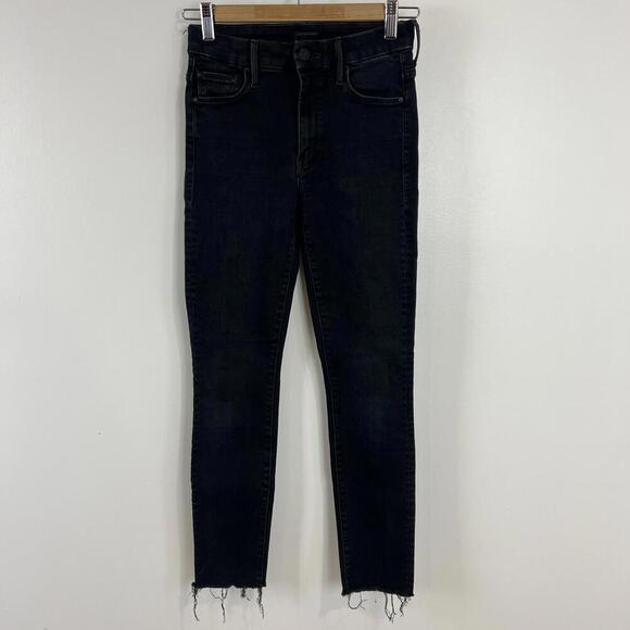 Mother Womens Size 24 Black High Waisted Ankle Looker Frayed Jeans Denim Stretch - Picture 3 of 14